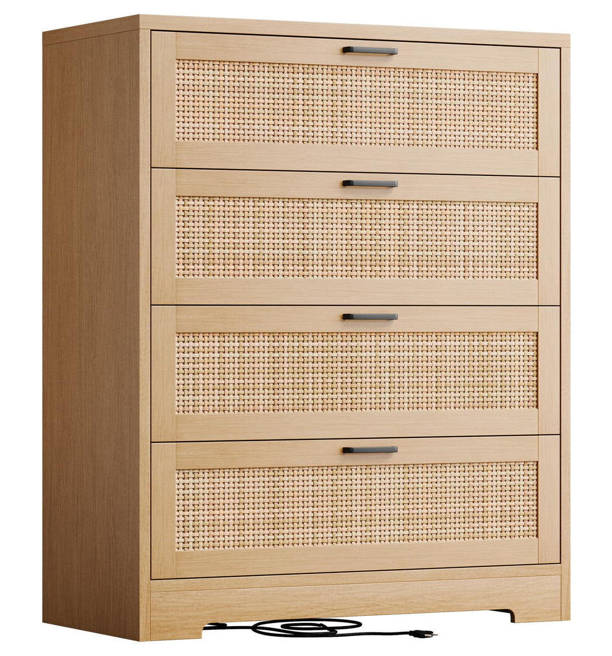 GarveeHome 4 Drawer Dresser Rattan Dresser, Tall Chest of Drawers, Wood Dresser for Bedroom, Closet, Living Room, Hallway GarveeHome