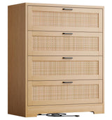 GarveeHome 4 Drawer Dresser Rattan Dresser, Tall Chest of Drawers, Wood Dresser for Bedroom, Closet, Living Room, Hallway GarveeHome