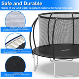 YSSOA 12FT Trampoline Secure Fun for Kids and Adults Recreational Trampolines Complete with Safety Enclosure Wind Stakes and 400LBS Weight Capacity Black Inside Net YSSOA