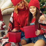 UNIQOOO 5Pcs Red Glitter Xmas Gift Box Set with Lid, Assorted Size, Square Nested Wedding Keepsake Boxes, Holiday Paper Box Tower For Birthday Party, Mother's Day Gift Wrap Packaging UNIQOOO