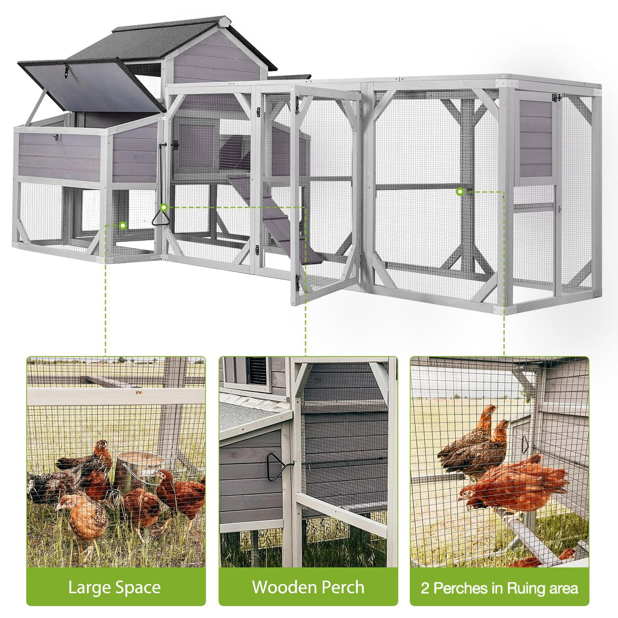 GUTINNEEN Chicken Coop with Run for 8-10 Chickens Extra Large Hen House Poultry Cage Outdoor with Nesting Box GUTINNEEN