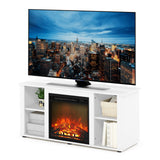Furinno Jensen Entertainment Center Stand with Fireplace for TV up to 55 Inch, Corded Electric, White Furinno