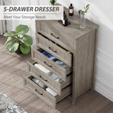 Jocoevol 5 Drawer Dresser for Bedroom, Farmhouse Dresser with Deep Drawers, Tall Grey Dresser Wooden Dresser Chest of Drawers for Living Room, Hallway, Entryway (Grey, 5 Drawer) Jocoevol