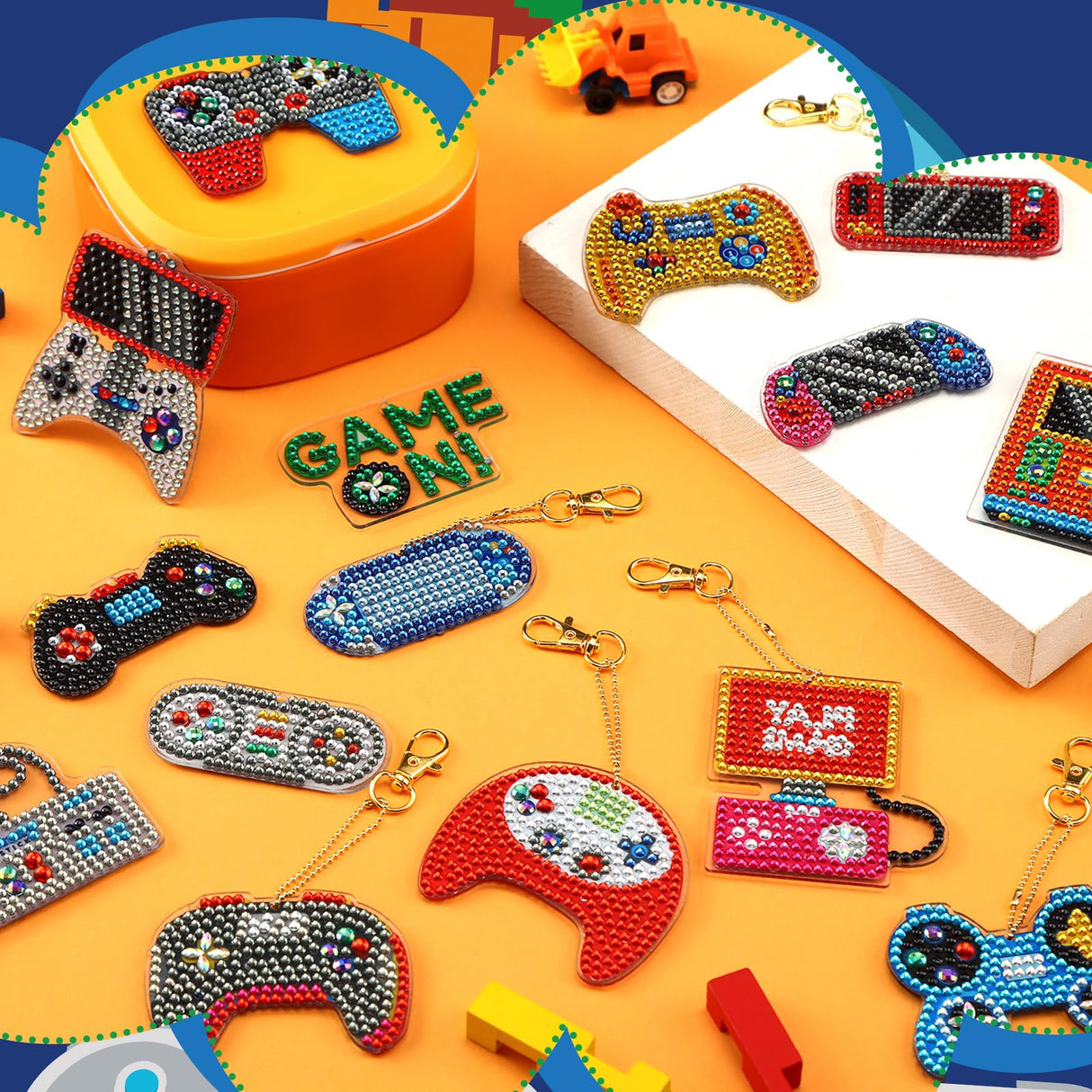 Yaomiao 17 Pcs Video Game Double Side Diamond Art Keychains Diamond Painting Keychains DIY Gem 5d Painting Arts and Crafts for Birthday Beginners Crafting Home Party Decor Yaomiao