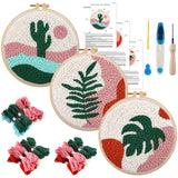 Anidaroel 3 Sets Punch Needle Kits - Beginner Adults Kit with Fabric, Hoops, Yarns and Sewing Needles Anidaroel
