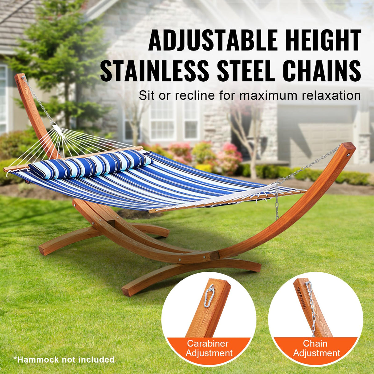 VEVOR Wooden Hammock Stand, 475 lbs Capacity Universal 2 Person Hammock Frame Fits 9-13 ft Hammocks, Larch Wood Arc Adjustable Stand for Hammock with Chain and Carabiner, for Outdoor and Indoor VEVOR