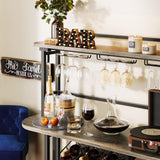 ROCHECASA Wine Rack with LED Light, Bar Table Cabinet with Glass Holder, Freestanding Coffee Bar Storage Shelves, 6-Tier Liquor Cabinet for Kitchen, Dining Room, Living Room,Grey 43.3" ROCHECASA