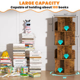 Besiost Rotating Bookshelf, Corner Bookshelf, 360 Display Wood Spinning Bookcase Storage Rack, Floor Standing Revolving Bookcase Narrow Book Shelf Organizer for Small Space, Bedroom, Rustic Brown Besiost