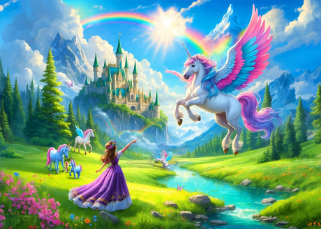 Princess of Unicorn Kingdom 100 Piece Puzzle + Bonus 16 Stickers for Kids 4-8 8-10 - Puzzles for Children and Adults - Learning Educational Toys Birthday Gifts for Girls Jigsaw Puzzles PuzzWiz