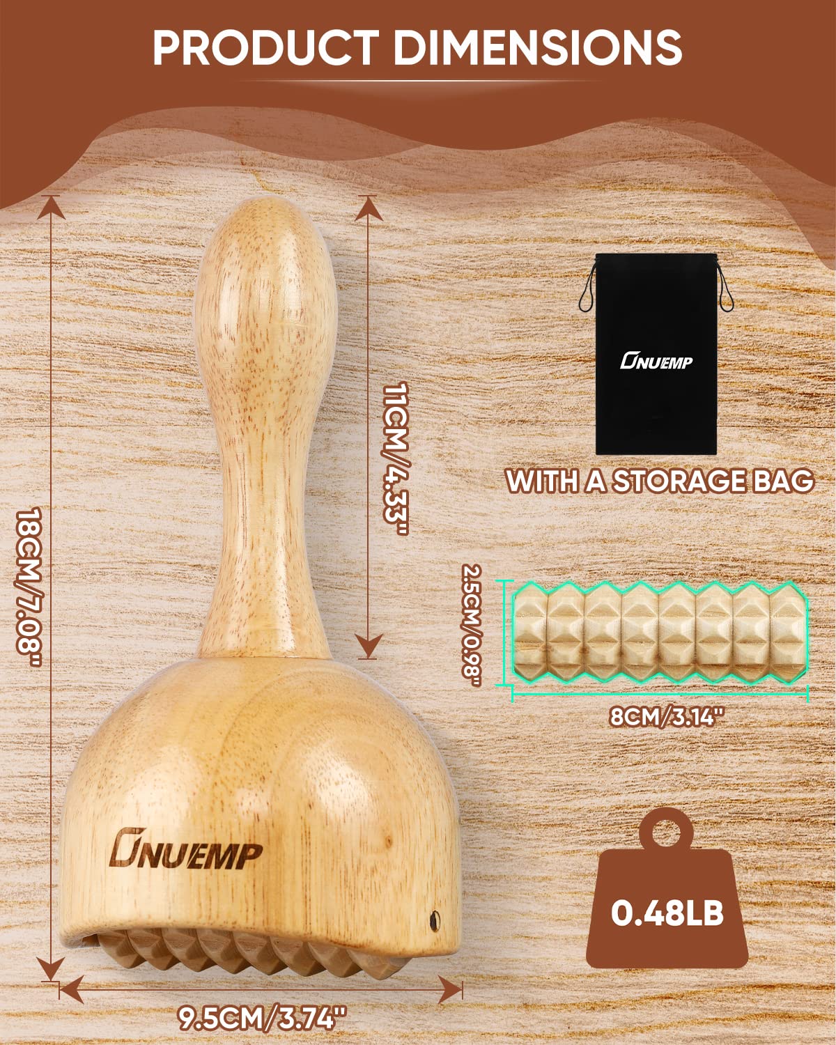 ONUEMP Wooden Therapy Cup with Roller, Wood Therapy Massage Tools, Maderoterapia Kit Colombiana, Fascia Roller for Body Shaping, Lymphatic Drainage, Cellulite Remover, Muscle Relief ONUEMP