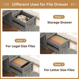 BTHFST Farmhouse Executive Desk with File Drawer, Computer Desk with Charging Station & LED Lights, Home Office Desk with Drawers & Storage Cabinet, Executive Office Desk with Monitor Stand, Grey BTHFST