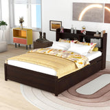 Full Size Bed Frame with Trundle and Storage Headboard,Full Size Trundle Bed with Bookcase for Kids,Bookcase Bed for Teens,Adults(Espresso) Bellemave