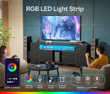 Huuger 63 Inch LED TV Stand Dresser with Power Outlets, USB-C Port and LED Lights, 10 Fabric Drawer Dresser for Bedroom, Long Entertainment Center for 65, 70 Inch TV, Open Shelves, PU Leather, Black Huuger