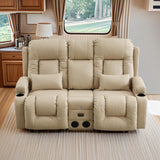 TUNYI Wall Hugger Power Loveseat Recliner - Reclining Loveseat with Console Theater Seating RV Recliner Sofa with USB/Outlet/Speaker/Cup Holder/LED Light/Storage (Beige) TUNYI