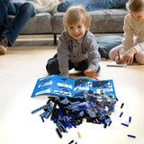 STEM Building Toys for Kids, Educational Building Blocks, Remote & APP Controlled 2in1 RC Car/Construction Robot STEM Kit, Science Learning Car Building Sets for Boys Girls 8-16 Old (Dark Blue) DIEBA