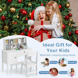 Costzon Kids Desk and Chair Set, Wooden Kids Study Desk with Hutch, Large Cabinet & Drawer for Writing, Reading, Drawing, Student Computer Workstation for Home School, Desk for Kids Ages 3+ (White) Costzon