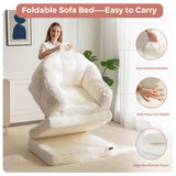 MAXYOYO Folding Sofa Bed, 2 in 1 Convertible Sofa to Lounger Comfy Single Bean Bag Chair for Adults, Floor Sleeper Couch with Handle, Faux Fur Couch Bed for Living Room Bedroom, Beige MAXYOYO