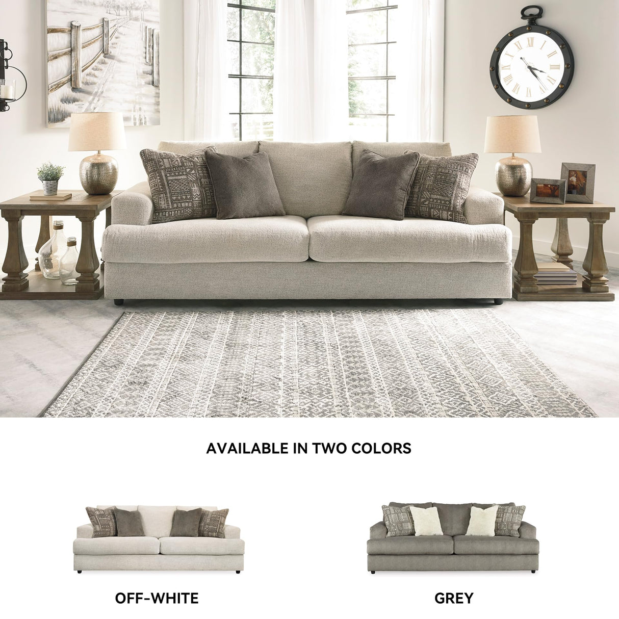 Signature Design by Ashley Soletren Contemporary Chenille Queen Sofa Sleeper with 4 Accent Pillows, Off-White Signature Design by Ashley