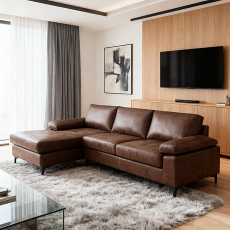 VANOMi 100" Sectional Couch for Living Room, Modern Faux Leather Modular Sectional Sofa 3-Seater Convertible Sofa with Chaise for Apartment, Right/Left-L-Shaped, Dark Brown VANOMi