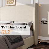 AMERLIFE Lift Up Storage Bed King Size Linen Upholstered Platform Bed Frame, Hydraulic Storage,Modern Wingback Headboard, No Box Spring Needed, Khaki AMERLIFE