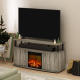 Furinno Jensen Living Room Fireplace TV Entertainment Center with Doors Storage Cabinet for TV up to 55 Inch, French Oak Grey/Black Furinno