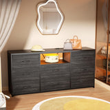 OURPIC 55'' Dresser for Bedroom with 8 Fabric Drawers, Wide Chest of Drawers with LED Lights & Charging Station, Long Wood Dresser TV Stand for Living Room, Hallway,Closet OURPIC