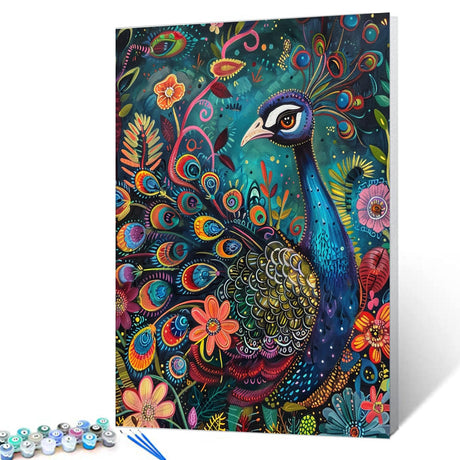 Tucocoo Abstract Peacock Paint by Number for Adults, Easy DIY Oil Painting Kits on Canvas with Brushes and Acrylic Pigment, Colorful Flowers and Animals Pictures for Home Decor 16x20 Inch (Frameless) Tucocoo