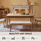 VONLUCE Vintage Bench with Padded Seat & Rubberwood Legs, 44" Memory Foam Upholstered Entryway Bench, Tufted Fabric End of Bed Bench for Bedroom and Living Room, French Style, Beige VONLUCE