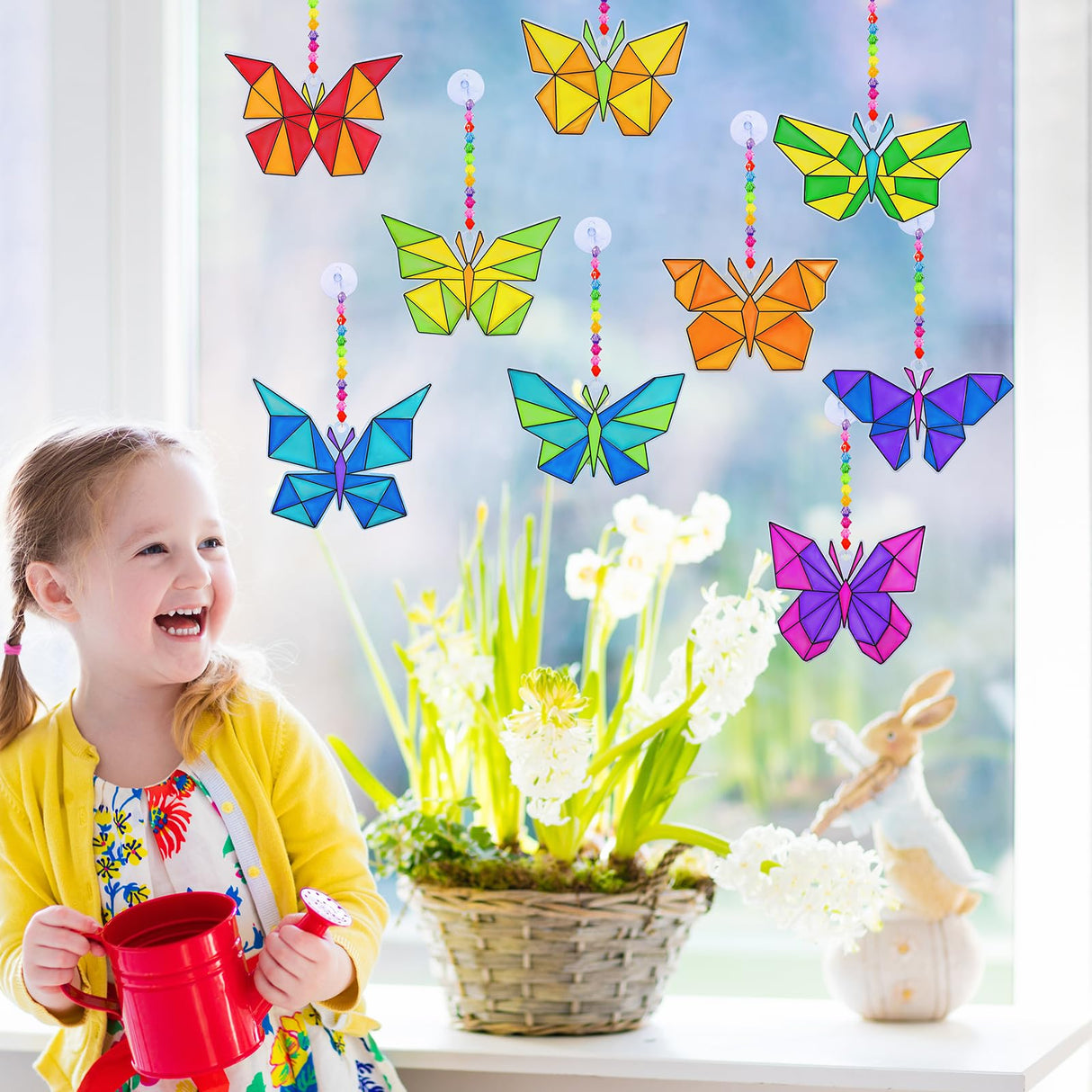 Winlyn 27 Sets Butterfly Suncatchers Ornaments Decorations DIY Window Paint Art Craft Kits Rainbow Sun Catchers Painting Kit for Kids Spring Summer Camping Classroom Party Activities Art Project Winlyn