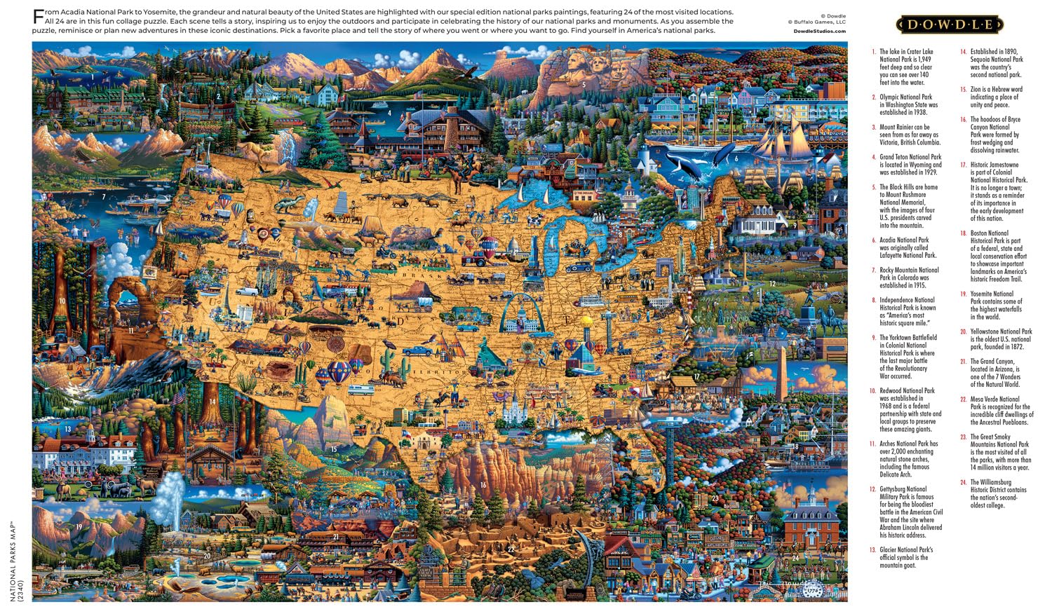 Buffalo Games - Dowdle - National Parks Map - 2000 Piece Jigsaw Puzzle for Adults Challenging Puzzle Perfect for Game Nights - Finished Size 38.50 x 26.50 - WoodArtSupply