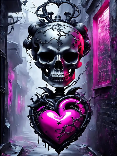 5D Diamond Art Kits for Adults, Skull Heart Diamond Painting Kits for Adults Beginner, DIY Full Drill Diamond Dot Gem Painting for Home Wall Decor 12x16inch