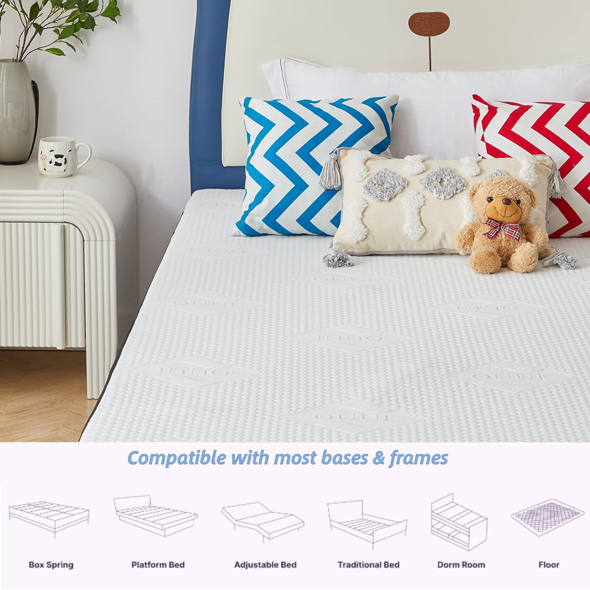 OUUI 6 Inch Gel Memory Foam Twin Mattress Medium-Firm Mattress for Pressure Relief & Cooler Sleep Mattress for Kids Adults CertiPUR-US Certified Mattress in a Box, White OUUI