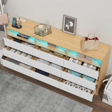 Auromie 6 Drawers Dresser, Double Modern Chest of Drawers with Power Outlet, Dresser TV Stand with Led Light Strip, Drawer Organizer for Bedroom, Living Room, Hallway (Light Walnut + White, 9 Drawer) Auromie