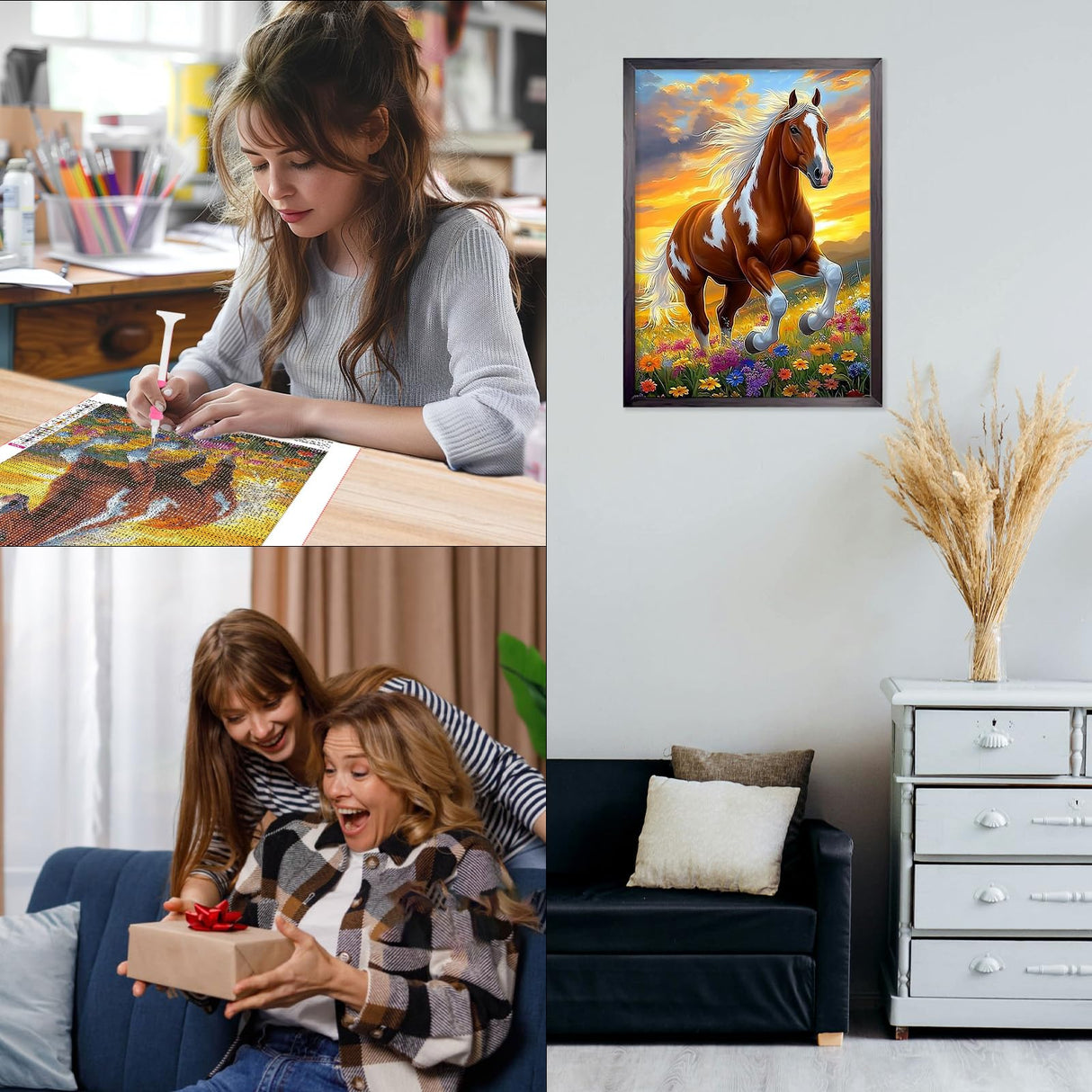 CEOVR Horse Diamond Art Kits for Adults, Horse Running 5D DIY Full Drill Diamond Painting Dots Gem Art, Adult Crafts Kits Arts and Crafts, Wall Decor for Home Office 12x16inch CEOVR