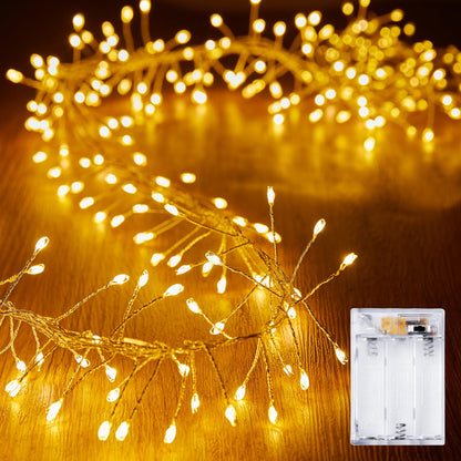 10Feet Battery Operated Fairy Lights, 120LEDs Firecracker String Lights Waterproof Silver Wire Starry Firefly Lights for DIY Wreath Home Weeding Indoor Outdoor Christmas Decorations, Warm White