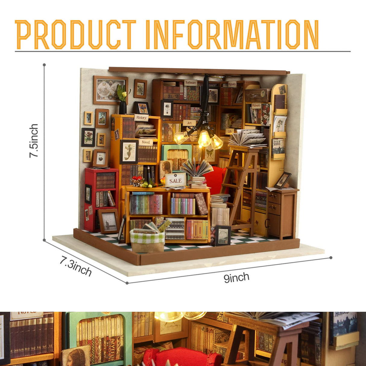 DIY Miniature Dollhouse Greenhouse Building Room Kit, Wooden Diorama Book Nook House Kits Build Crafts for Adults, Mini Street Tiny Library House Making Kit 1:24 Scale Insgen