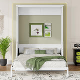 LUMISOL Queen Size Solid Wood Murphy Bed with Desk, Space Saving Hidden Wall Bed, Wall Bed Cabinet with Gas Struts, White LUMISOL