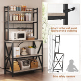 Yaheetech Kitchen Bakers Rack with Power Outlet & LED Lights, 5 Tiers Coffee Bar Table with 8 S Hooks, 64 Inches Tall Microwave Oven Stand with Storage for Spices, Pots, Gray Yaheetech