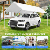 10' x 20' Canopy Replacement Cover for Carport, 220G Heavy Duty Replacement Top Cover for Car Garage, Waterproof & UV Protected Tarp with 48 Ball Bungees (Only Cover, Frame Not Included), White Buzleer