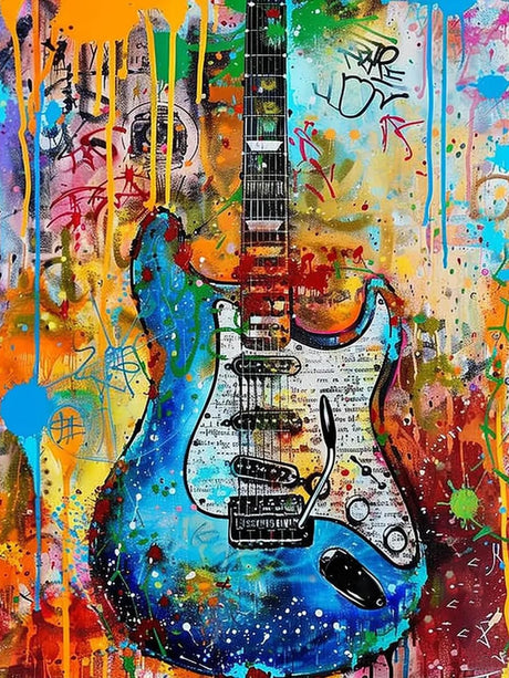 YEEIFFD Colorful Guitar Diamond Painting Kits for Adults, Musical Instrument Diamond Painting Art Kit for Adult, DIY Full Drill Diamond Art Painting for Beginner Home Wall Decor Gift 12x16 Inch YEEIFFD