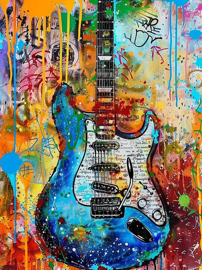 YEEIFFD Colorful Guitar Diamond Painting Kits for Adults, Musical Instrument Diamond Painting Art Kit for Adult, DIY Full Drill Diamond Art Painting for Beginner Home Wall Decor Gift 12x16 Inch