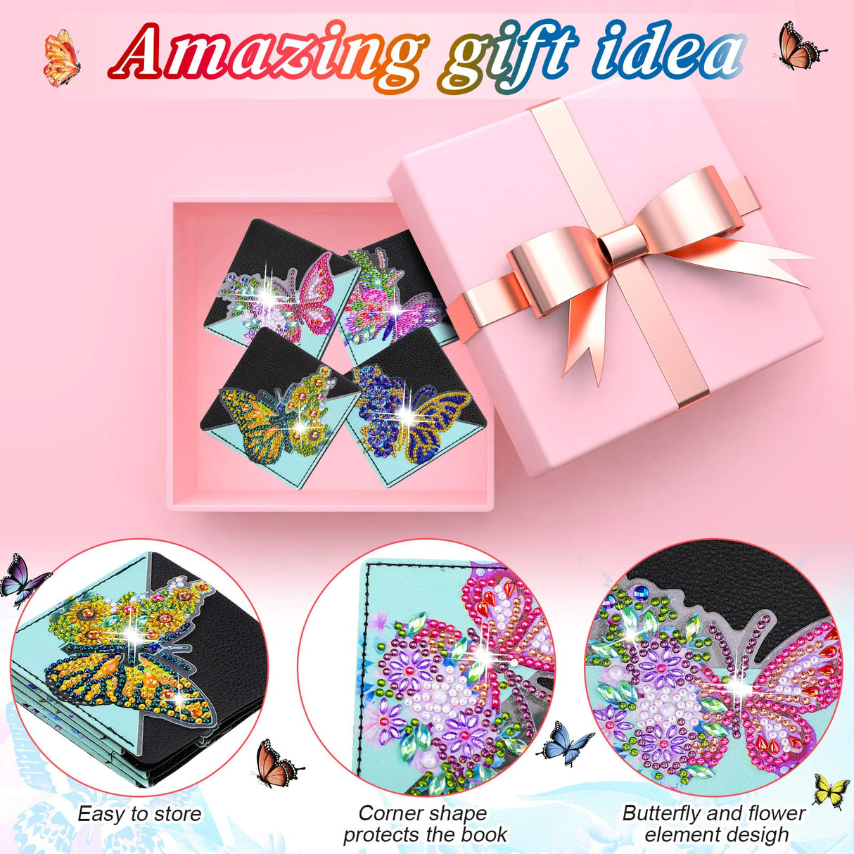 Ireer 8 Pcs Diamond Art Bookmark Kit Butterfly Diamond Painting Bookmark DIY Corner Book Marks for Kid Adult Book Lover Graduation Birthday Wedding Crafts Supplies, 8 Styles Ireer