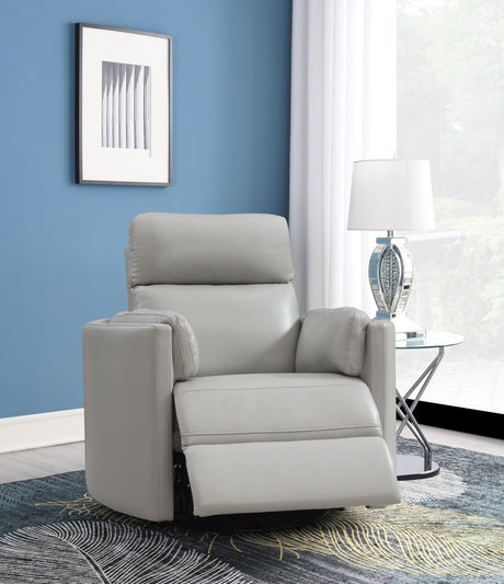Acme Sagen Wooden Glider Recliner with Swivel in Gray Acme