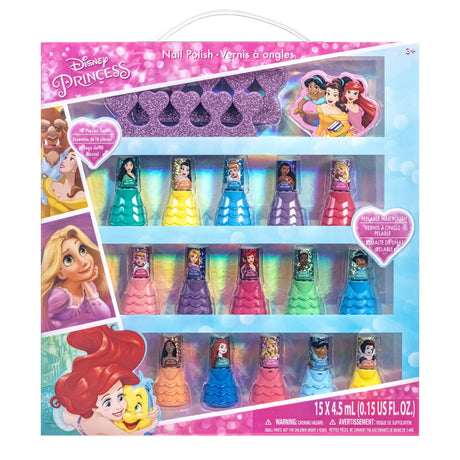 Disney Princess 15 Piece Water-Based Nail Polish with 3 Toe Spacers, Quick Dry, Peel Off, Gift Kit Set for Kids Girls, Ages 3 by Townley Girl Townley Girl