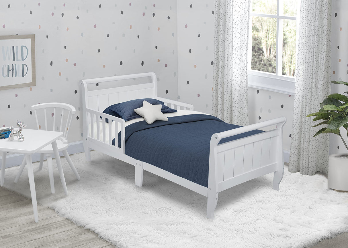Delta Children Wood Toddler Bed Sleigh, Crib, White Delta Children