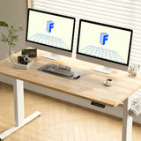 FLEXISPOT EN1 One-Piece Solid Wooden Standing Desk 63 x 24 Inches Height Adjustable Electric Sit Stand Home Office Desks (White Frame + Rubber Wood Top, 2 Packages) FLEXISPOT