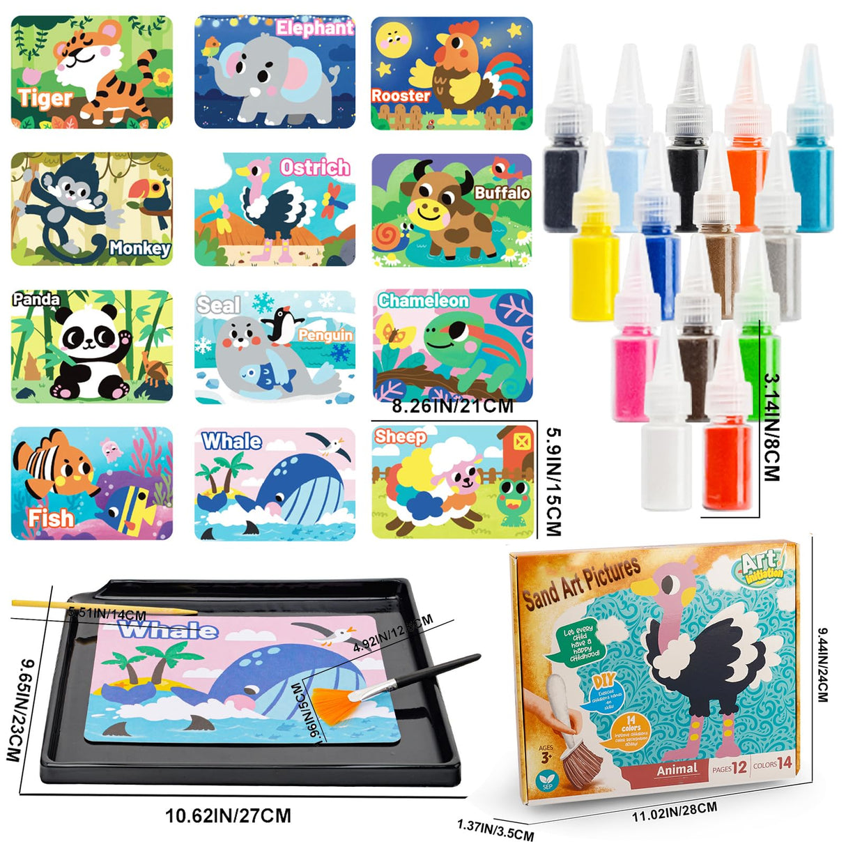 SIEOLL Animal Sand Art Kits for Kids,Crafts for Boys Girls Ages 4-8,DIY Learning Toys,Birthday Party Ideal Gifts SIEOLL