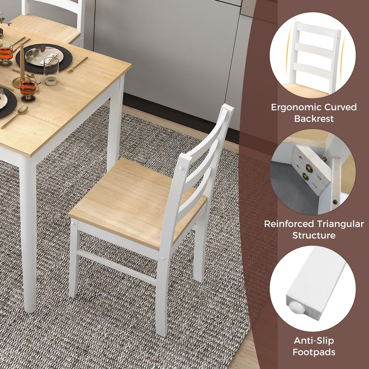 GOFLAME 5 Piece Dining Table Set for 4, Farmhouse Kitchen Table and 4 Chairs with Rubber Wood Legs, Space-Saving Wooden Dinette Set for Small Space, Dining Room, Breakfast Nook, Natural GOFLAME