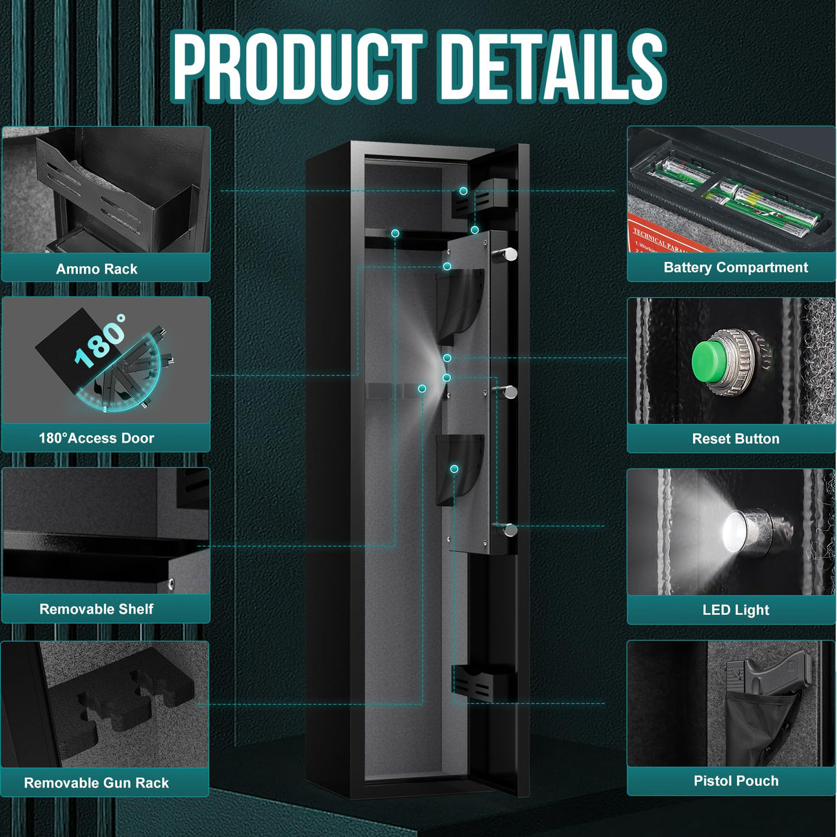 SHICHI 2-3 Gun Safe for Rifles and Pistols, Long Gun Cabinet for Shotgun, Electronic Rifle Safes for Home, Gun Cabinet with Removable Shelf, Dual Alarm & Mute, Quick Access Gun Locker SHICHI