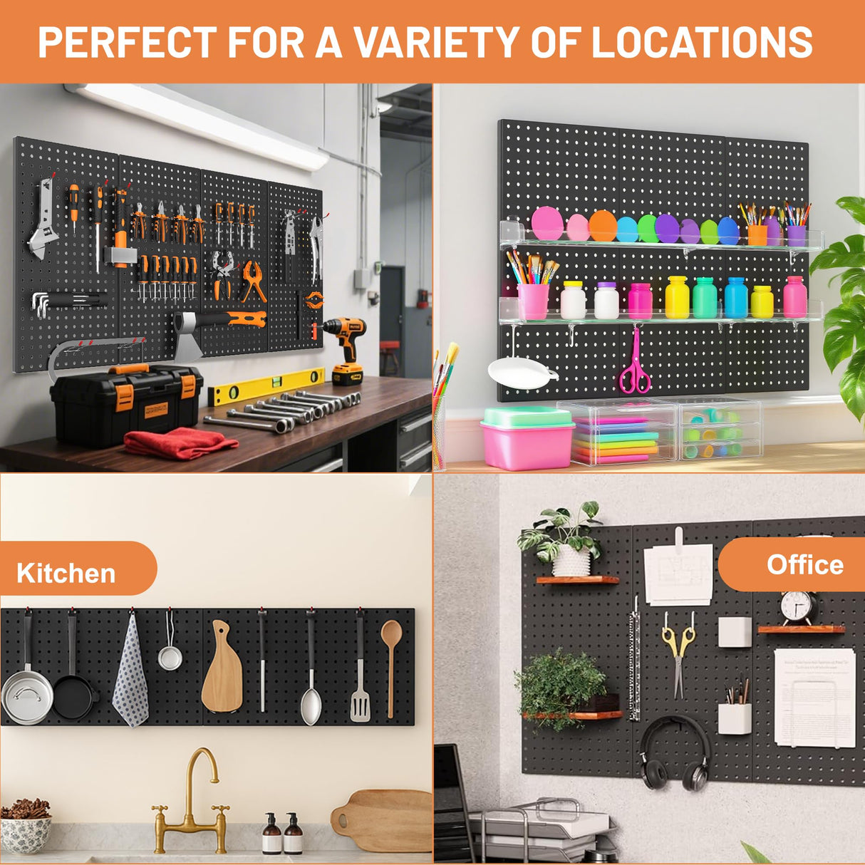 Ultrawall 4 Pack Metal Peg Board Panels with Hooks, Pegboard Wall Tool Organizer for Garage, 84pcs Peg Board with Accessories, 24"X12" Ultrawall